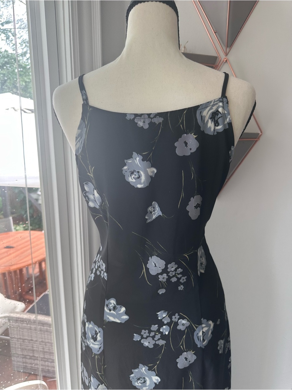 VINTAGE 90s Black Floral Slip Maxi Column Shift Halter Summer Dress Size Large - Picture 7 of 10